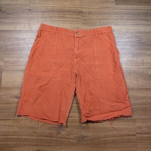 Big Bud Work Shorts Women 2XL Orange Cotton Utility Raw Hem Made in USA
